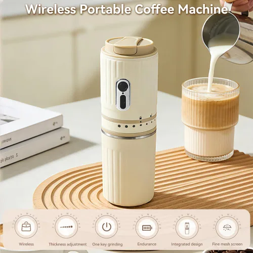 Vista 3 de Molinillo de café eléctrico portátil, molinillo de café inalámbrico con 7 ajustes de molienda ajustables y filtro, apagado automático, carga tipo C
