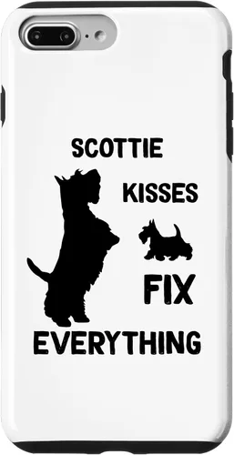 Vista 9 de iPhone 15 Scottie kisses fix everything Scottish Terrier Mom Dad Case