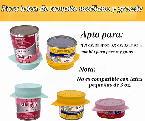 Vista 3 de Paquete de 3 tapas para latas de comida para perros y gatos, tapas elásticas de silicona para latas de comida para mascotas, reutilizables