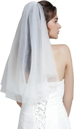 Vista 3 de BEAAUTELICATE Wedding Bridal Veil with Comb 2 Tier Cut Edge With Comb Elbow Fingertip Length