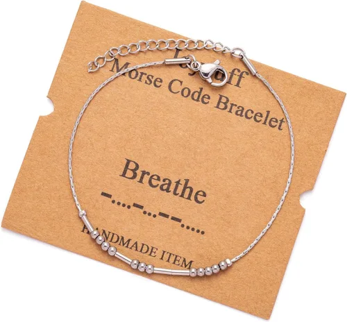 Vista 78 de JoycuFF Pulseras inspiradoras de código morse para mujeres, cuentas de plata, joyería con mantra de motivación, regalos para ella