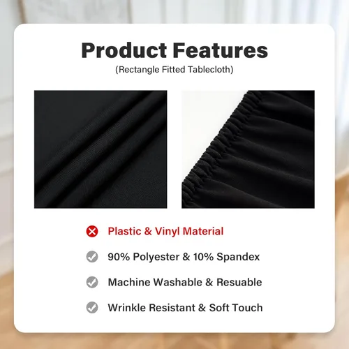 Vista 4 de NEWISHER Mantel rectangular ajustable de 20 x 30 pulgadas, mantel elástico para mesa de 2.5 pies, funda de mesa de elastano elástica negra, cubierta