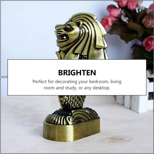 Vista 6 de LIFKOME Decoración para el hogar, 1 unidad, adorno de gárgola retro, aleación china para metal presente coche bronce suerte Merlion Lion decoración