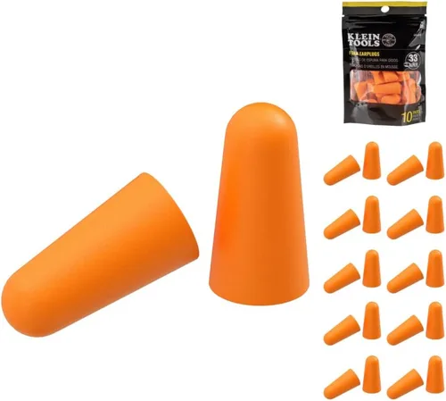 Vista 13 de Klein Tools 6054050 Tapones de espuma para los oídos, 33dB NRR, naranja, con caja dispensadora, para construcción, ruido fuerte y trabajo, 50 pares