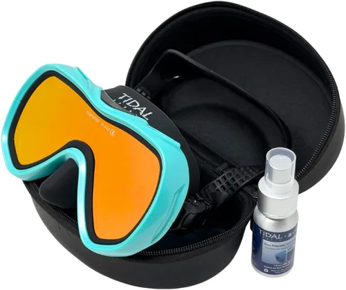 Vista 12 de Tidal Mask-Advanced - Máscara de buceo antivaho para buceo, snorkel, buceo libre y natación. Lente única de vidrio templado gran angular. Negro