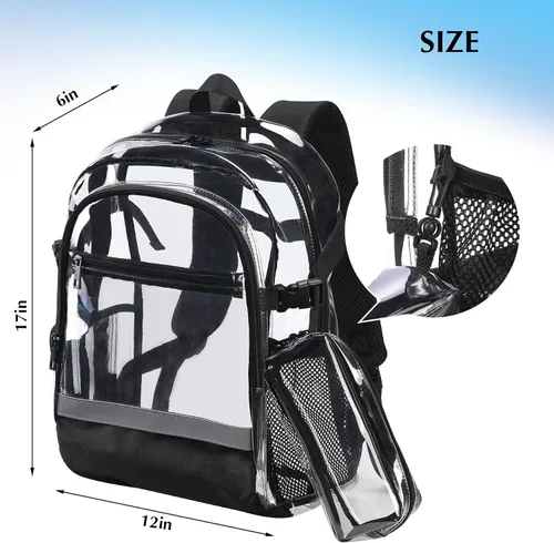 Vista 5 de BORMELUN Mochila transparente resistente – Mochila transparente para estadio escolar para niños, niñas, hombres y mujeres (negro 3)