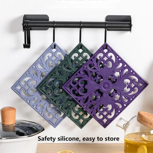 Vista 6 de Salvamanteles de silicona para platos calientes, ollas y sartenes, tapete de salvamanteles tallado multiusos, tapetes de silicona aislados