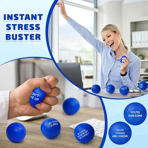 Vista 4 de SHQDD 12 bolas antiestrés, bolas antiestrés para adultos, juguetes de esponja suave para apretar con citas inspiradoras, regalos para aliviar