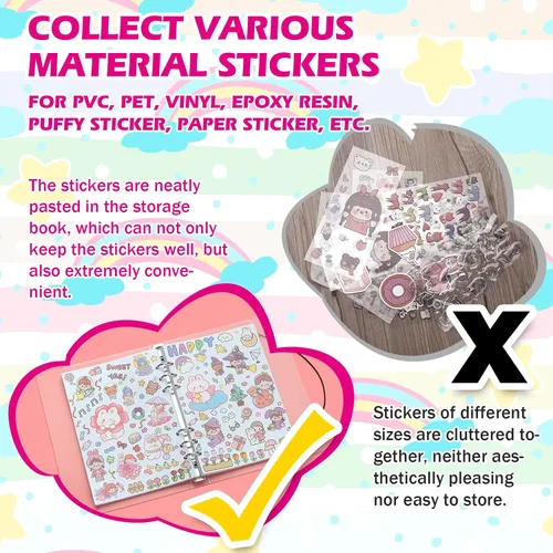 Vista 4 de SUNEZLGO Álbum de pegatinas reutilizable con 100 hojas, libro de colección con bolsillos, A5