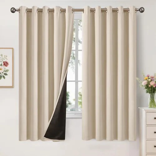 Vista 205 de YoungsTex - Cortinas 100% opacas para dormitorio, con aislamiento térmico y ojales, cortinas oscuras negras con capa pesada para ventana de sala