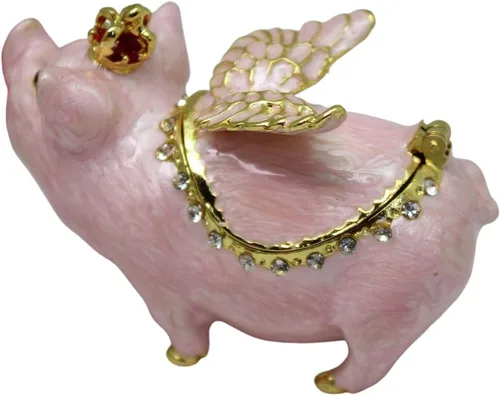 Vista 3 de Caja de joyería esmaltada adornos de almacenamiento rosados decorativos únicos con figuras clásicas con bisagras bonita caja de joyería de animales