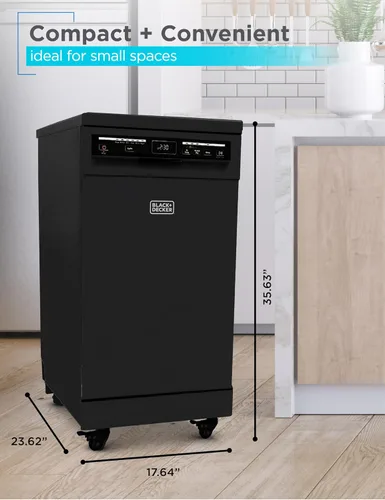 Vista 7 de LAVAVAJILLAS PORTÁTIL SOBRE RUEDAS 18" CON CAPACIDAD DE ESPACIO DE 8 PLACES DE ACERO INOXIDABLE CON CONECTO DE GRIFO BLACK+DECKER Capacidad