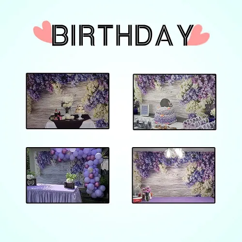 Vista 3 de Telón de fondo de madera para bebé recién nacido de 5 x 3 pies, flores moradas lilas, ramo de flores, pared de madera, para niñas y adultos, retrato