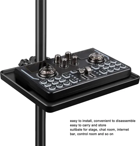 Vista 4 de Pomya Bandeja de soporte para micrófono, ABS negro estilo moderno, para escenario y sala de control, sostiene micrófono y teléfono, 6.5 x 8.66