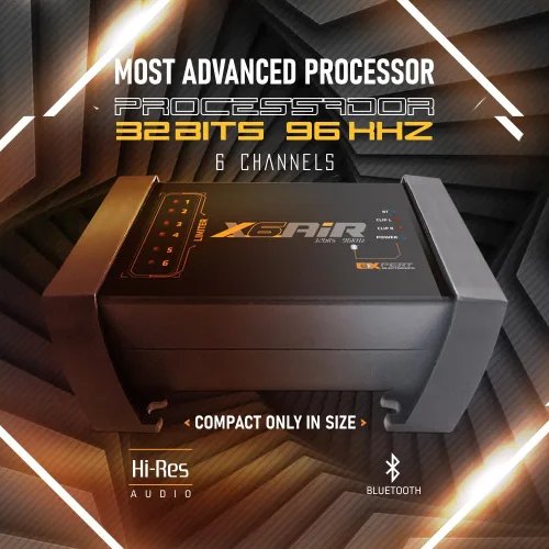 Vista 3 de Banda Audioparts X6-AIR Amplificador de coche de 6 canales, 32 bits/96khz, 2 entradas, 46 ecualizadores en/CH, limitador de pico, Bluetooth, control