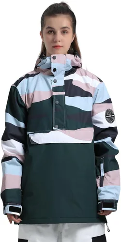Vista 9 de GSOU SNOW - Chaqueta de esquí para mujer, abrigo de nieve, impermeable, cortavientos, chaqueta de snowboard, aislada, cálida, para invierno
