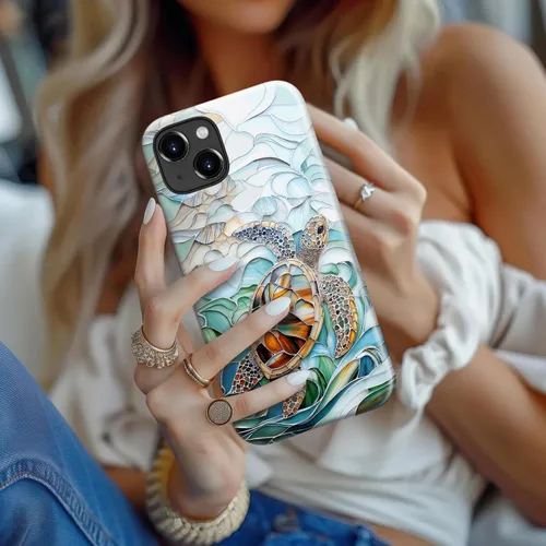 Vista 4 de LUMARKE Funda para iPhone 14/iPhone 13, lindo Y2K floral, carga inalámbrica Mosaico Tortuga Shell