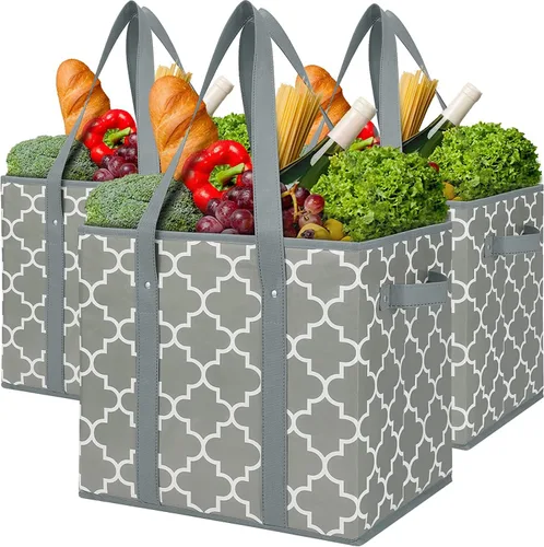 Vista 14 de Bolsas reutilizables para comestibles, paquete de 2 unidades, plegable, lavable, cesta de almacenamiento grande, color negro Contenedores