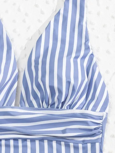 Vista 4 de SweatyRocks Traje de baño de una pieza con cuello en V profundo a rayas para mujer