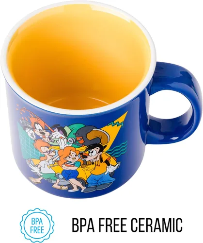 Vista 6 de Silver Buffalo - Taza de cerámica de campamento de A Goofy Movie de Disney, diseño retro con Goofy, Max Goof, Roxanne y Bobby Zimmeruski, 20 onzas