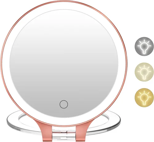 Vista 18 de FASCINATE Espejo de Aumento 10X 1X de Doble Cara con Magnificación Espejo de Tocador para Maquillaje Espejo Iluminado Recargable con 3