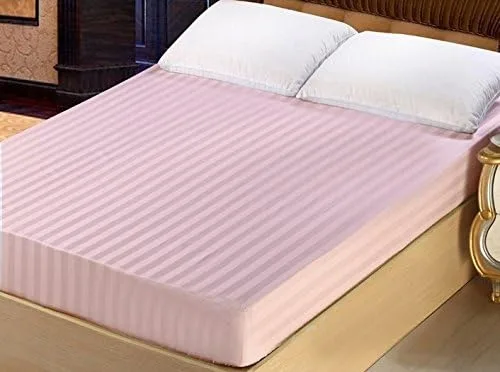 Vista 3 de Lasin Bedding, Juego de sábanas bajeras de 100 % algodón súper suave, a rayas, tamaño King, color rosa