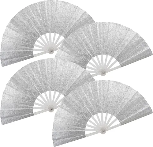 Vista 19 de Ventilador plegable de mano grande, botas en el suelo, abanicos decorativos plegables de manivela para bailes, fiestas, bodas, festivales de música