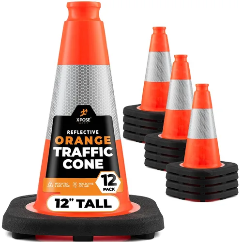 Vista 30 de Xpose Safety Conos de tráfico naranjas de 12 pulgadas con collar de 4 pulgadas, paquete de 4 conos de seguridad de plástico PVC multiusos