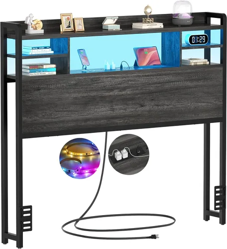 Vista 11 de Aheaplus Cabecero para cama de tamaño individual con almacenamiento, cabeceros con luz LED, tomas de corriente, puertos USB, tamaño individual