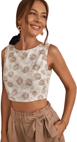 Vista 4 de Floerns Camiseta sin mangas para mujer, estilo bohemio, sin espalda, con lazo en la espalda