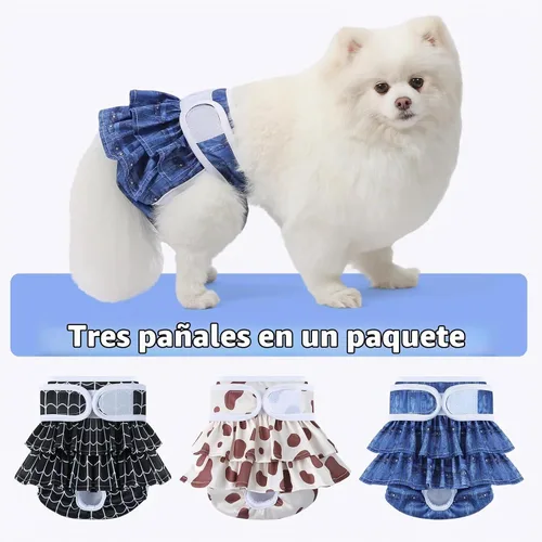 Vista 6 de Pañales reutilizables para perras hembras, paquete de 3, pañales para perras para período, celo e incontinencia, entrenamiento de cachorros