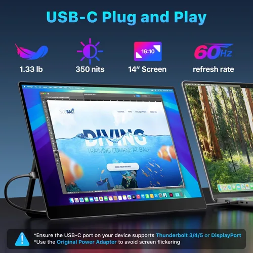 Vista 2 de Upperizon Monitor portátil de 14 pulgadas 4K 3840X2400 100000:1 100% DCI-P3 OLED HDMI USB-C Monitor de viaje para laptop, MacBook, PC, Surface PS5