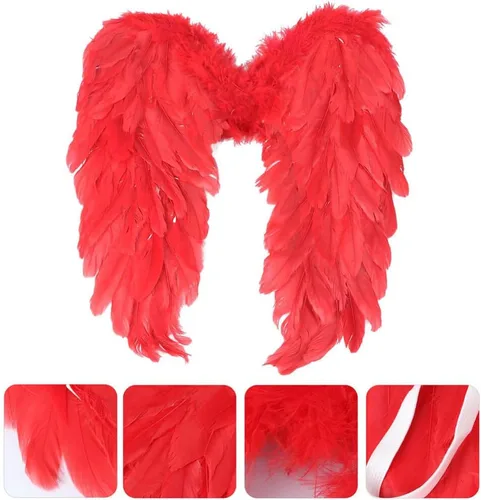 Vista 9 de Abaodam Plumas de alas de ángel para cosplay, fiesta de Halloween, accesorios de escenario para niños, rojo