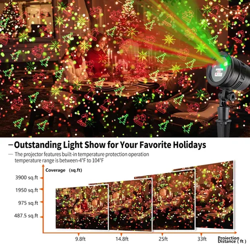 Vista 3 de Proyector de luces láser de Navidad para exteriores: impermeable al aire libre decoraciones de Navidad luz láser, luces de Navidad de proyección