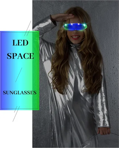 Vista 7 de 4 pares de lentes de sol futuristas angostos con diseño de robot, para disfraz espacial, Blanco
