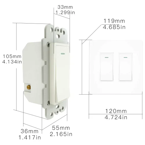Vista 5 de Interruptor de luz de pared inteligente WiFi, función de sincronización para caja de interruptores de 1/2/3 bandas funciona con Alexa Google Home