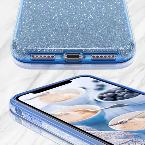 Vista 3 de MATEPROX - Carcasa para iPhone 11 y 2019, de 6.1" diseño de brillantes para niñas y mujeres, Azul