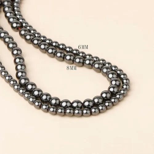 Vista 5 de Cuentas redondas sueltas de hematita negra natural de 0.236 pulgadas, poder curativo para hacer joyas, pulseras y collares