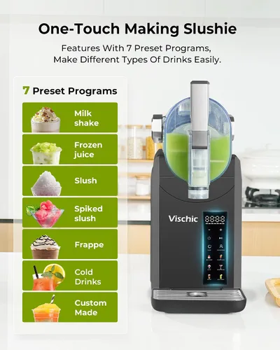 Vista 3 de Máquina de granizado para el hogar, máquina de bebidas congeladas con 7 programas preestablecidos y limpieza automática, fabricante de granizado Gris