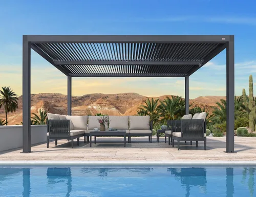 Vista 12 de PURPLE LEAF 94AS - Pérgola pequeña de aluminio compacto de 10 x 12 pies con techo rígido con listones ajustables para patio, cubierta de terraza