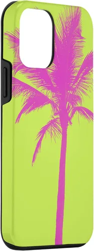 Vista 3 de iPhone 12 Mini - Funda verde con diseño de palmera rosa