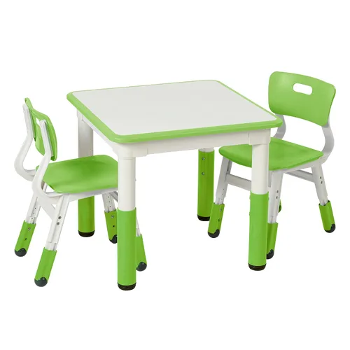 Vista 11 de ECR4Kids Mesa de actividades cuadrada de borrado en seco con 2 sillas, ajustable, muebles para niños, azul, 3 piezas