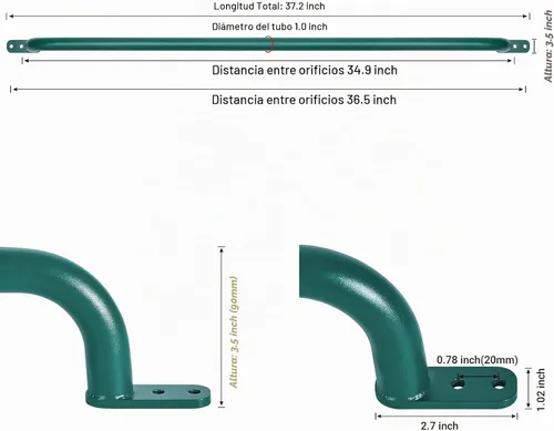 Vista 6 de Asa de escalera de 37 pulgadas para patio de recreo (1 par), riel de escalera de metal para casa de juegos, asas de seguridad para juegos al aire