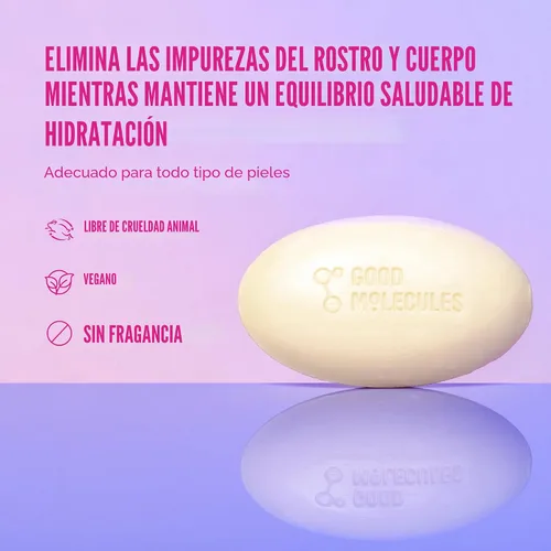 Vista 2 de Good Molecules - Barra hidratante y limpiadora, barra sin jabón facial y corporal, 3 onzas Barra limpiadora sin jabón con escualano, manteca