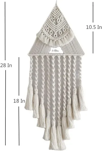 Vista 6 de Tapiz de macramé tejido de algodón, estilo bohemio, atrapasueños, decoración de pared, 10.5 x 28 pulgadas