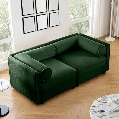 Vista 14 de Sofá biplaza azul de 75.5 pulgadas, sofás seccionales grandes de 2 plazas para sala de estar, sofá modular de tela de felpilla, juego de sofás