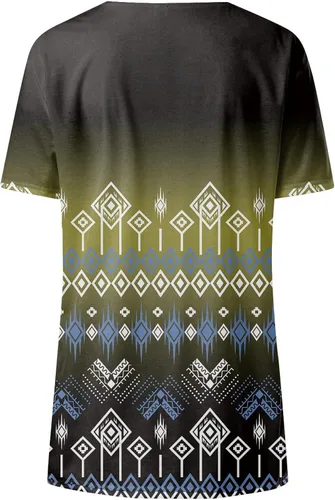 Vista 3 de Blusas de manga corta con estampado retro transpirable para mujer, con cuello redondo y cuello redondo