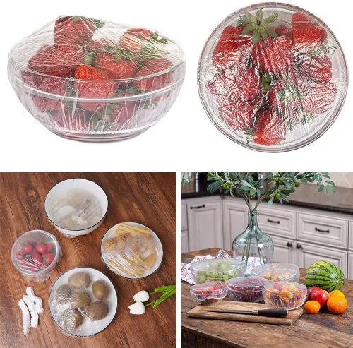 Vista 8 de AKOAK Bolsas desechables para almacenamiento de alimentos (aprox. 200), película adhesiva, reutilizable, tapa elástica de plástico de polietileno