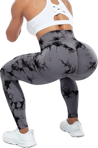 Vista 6 de Yaavii Leggings sin costuras con teñido anudado para mujer, cintura alta, entrenamiento, gimnasio, yoga, control de abdomen, levantamiento