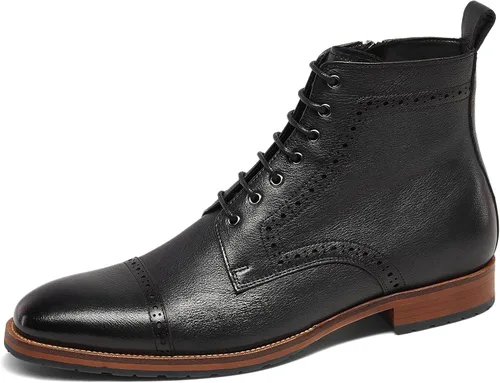 Vista 2 de Botas de cuero para hombre con cordones Brogue Cap Toe Negro